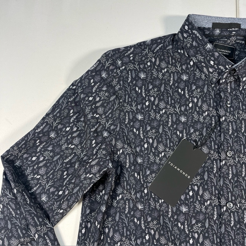 7 Diamonds Men's Black and White Patterned Button-Down Shirt - Picture 5 of 16